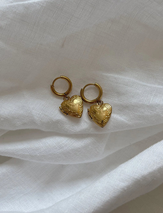 Gold Fireheart Locket Earrings